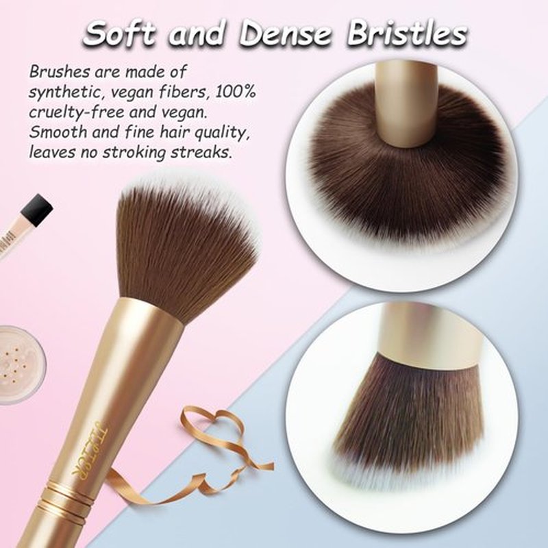 4 in 1 Makeup Brush Set, Travel Makeup Brushes with Case, Foundation Brush/Blush Brush, Eyeshadow Powder Brush,Concealer Brush (gold-silicon brush holder)
