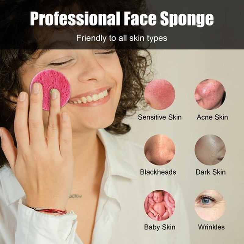 120-Count Compressed Natural Facial Sponges for Face Cleansing, Reusable Cosmetic Sponge, Used for Exfoliating and Makeup Removal With Clear Plastic Storage Jar