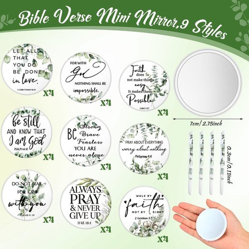 GlikCeil 36 Pcs Mini Christian Compact Mirror Bulk Inspirational Bible Verse Pocket Mirrors Portable Circle Makeup Mirror Thank You Gifts for Women Girl Volunteer Employee Church Sunday School Student