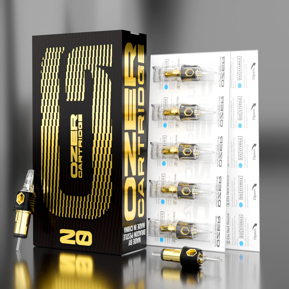 OZER Tattoo Cartridge - #1001RL(0.30mm) 20Pcs Disposable Tattoo Needles with Membrane Safety Cartridges for Tattoo Round Liner