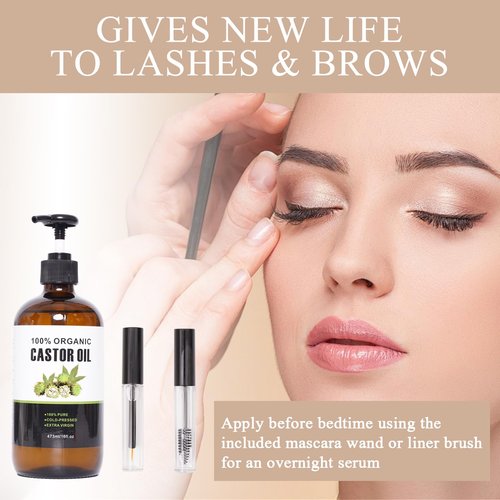 Allcucut Castor Oil Organic(16fl.oz/473ml in Glass Bottle), Growth for Hair Eyelashes Eyebrows, Organic Cotton Castor Oil Pack Wrap for Hair Neck Dark Circles, Gifts for Her Women