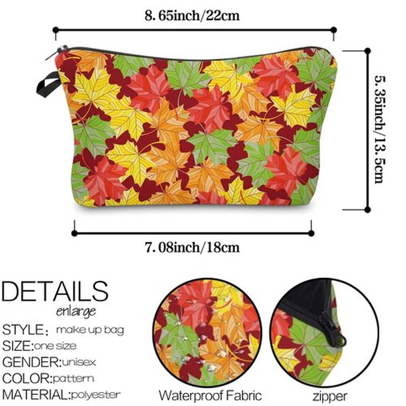 LOOMILOO Travel Makeup Bag Small, Toiletry Pouch Adorable Roomy Travel Water Resistant Cosmetic Purse Accessories Organizer Women Gift(Maple Leaf 55537)