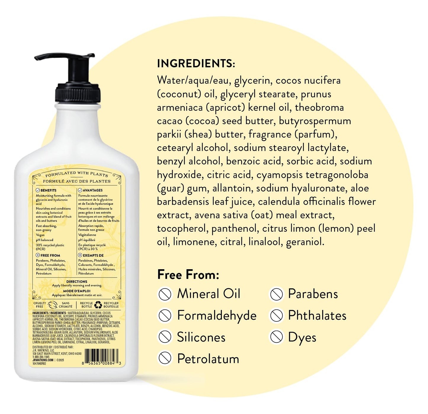J.R. Watkins Daily Moisturizing Body Lotion, Lemon Cream, 18 fl oz, 2 Pack