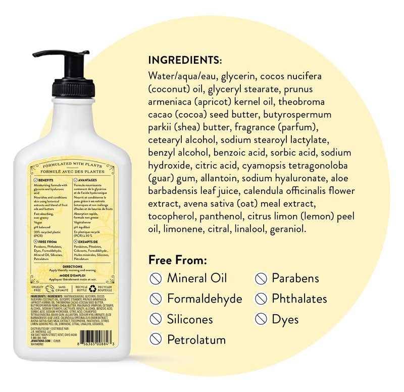 J.R. Watkins Daily Moisturizing Body Lotion, Lemon Cream, 18 fl oz, 2 Pack