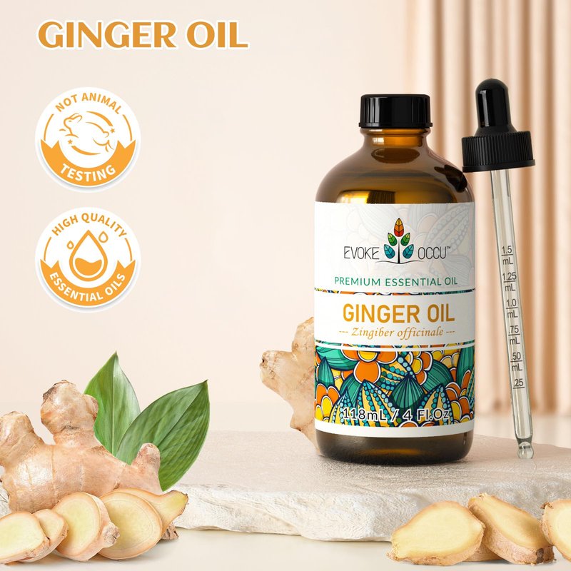 EVOKE OCCU Ginger Oil for Mental Clarity, Relieve Soreness, Hair Nourishment, Add to Diffuser and Spray - 4 Fl Oz