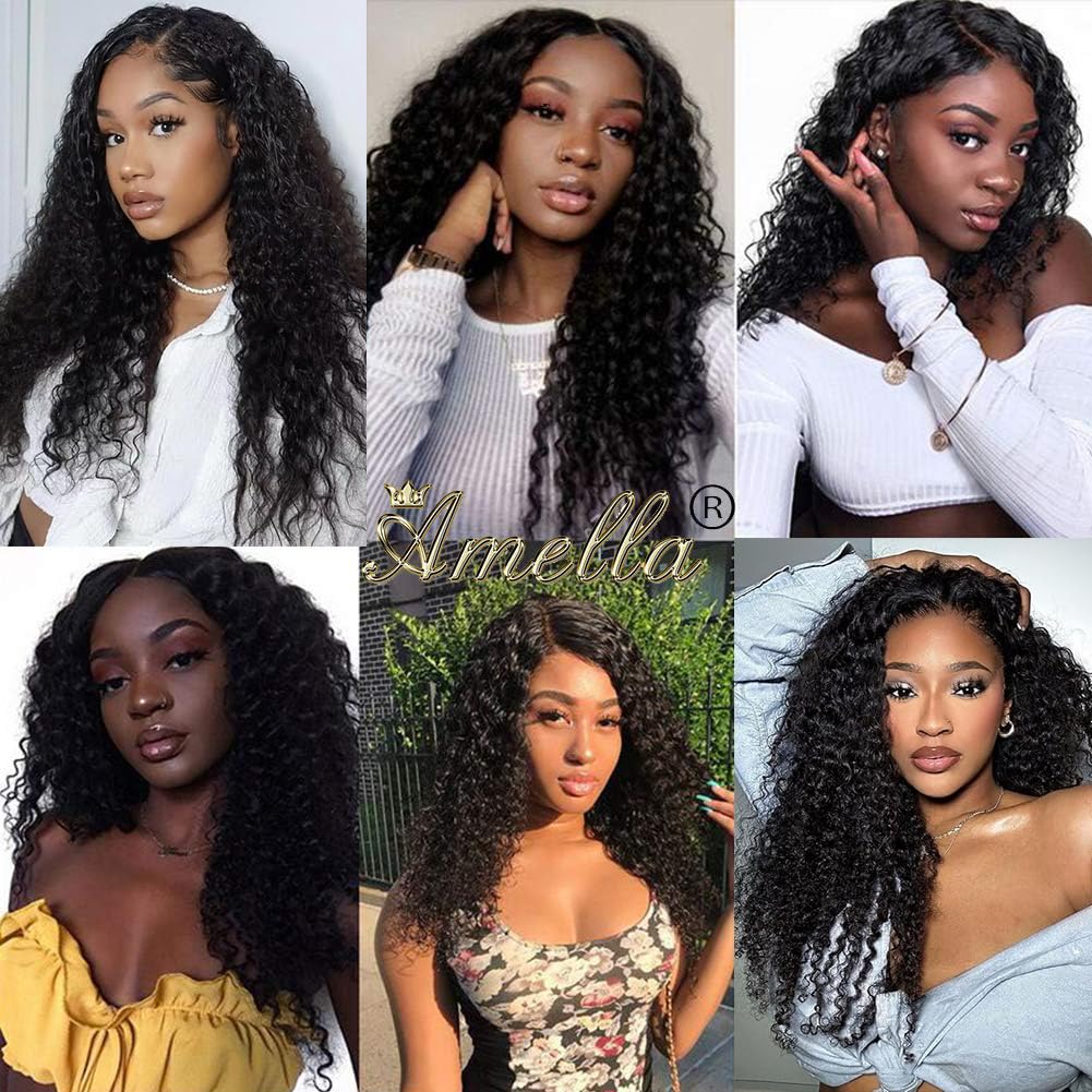 Amella Hair Brazilian Deep Wave Hair Bundles 22Inch 100% Unprocessed 1 Bundle Deep Wave Hair Weave Bundles Deep Curly Human Hair Bundles Natural Color