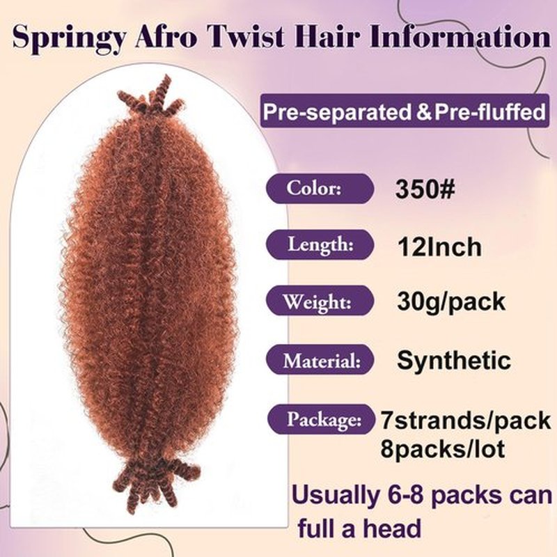 Sunsmilely Cuban Twist Hair 12 Inch Marley Twist Braiding Hair 350 Kinky Twist Hair 8 Packs Springy Afro Twist Hair Gingger Wrapping Hair for Soft Locs Pre Fluffed Spring Twist Hair Extensions