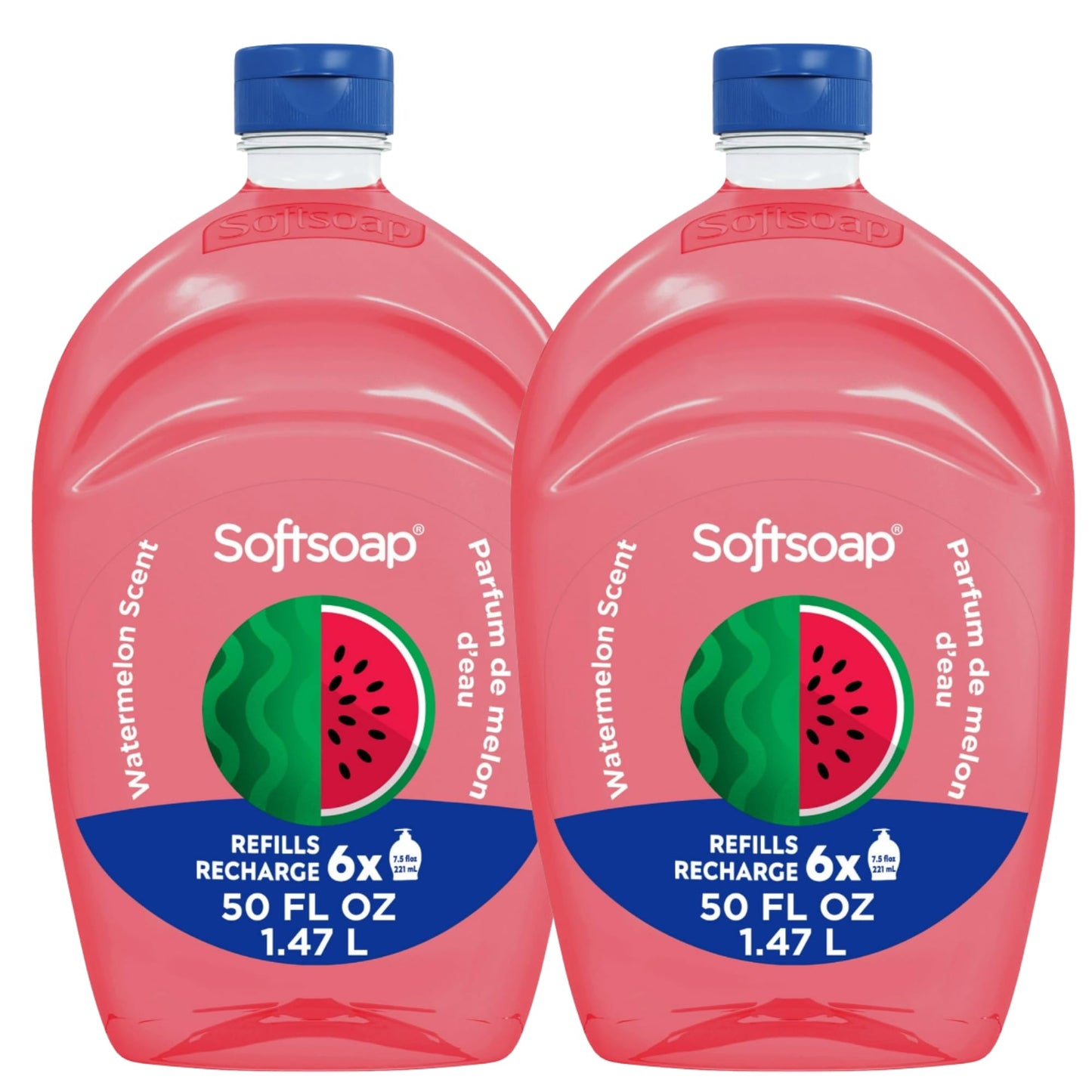 Softsoap Limited Edition Seasonal Scents | Extra Large Refill Bottles, 100 FL Oz Total, 2-50 Fl Oz Bottles for Refilling Liquid Hand Wash (Watermelon)