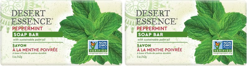 Desert Essence Peppermint Soap Bar - 5 Ounce - Cleanse & Soothes Skin - Tea Tree Oil - Aloe Vera - Jojoba Oil - Refreshing Rich Scent - Acne - Invigorating Moisturizer (Pack of 2)