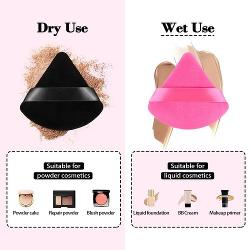 RAREIUS 8pcs Triangular Powder Puff Face Soft Velvet Makeup Puff for Loose Powder Body Powder Makeup Sponge for Contouring Wet Dry Foundation Blender Sponge Beauty Makeup Tool.(Black&Rose Red)