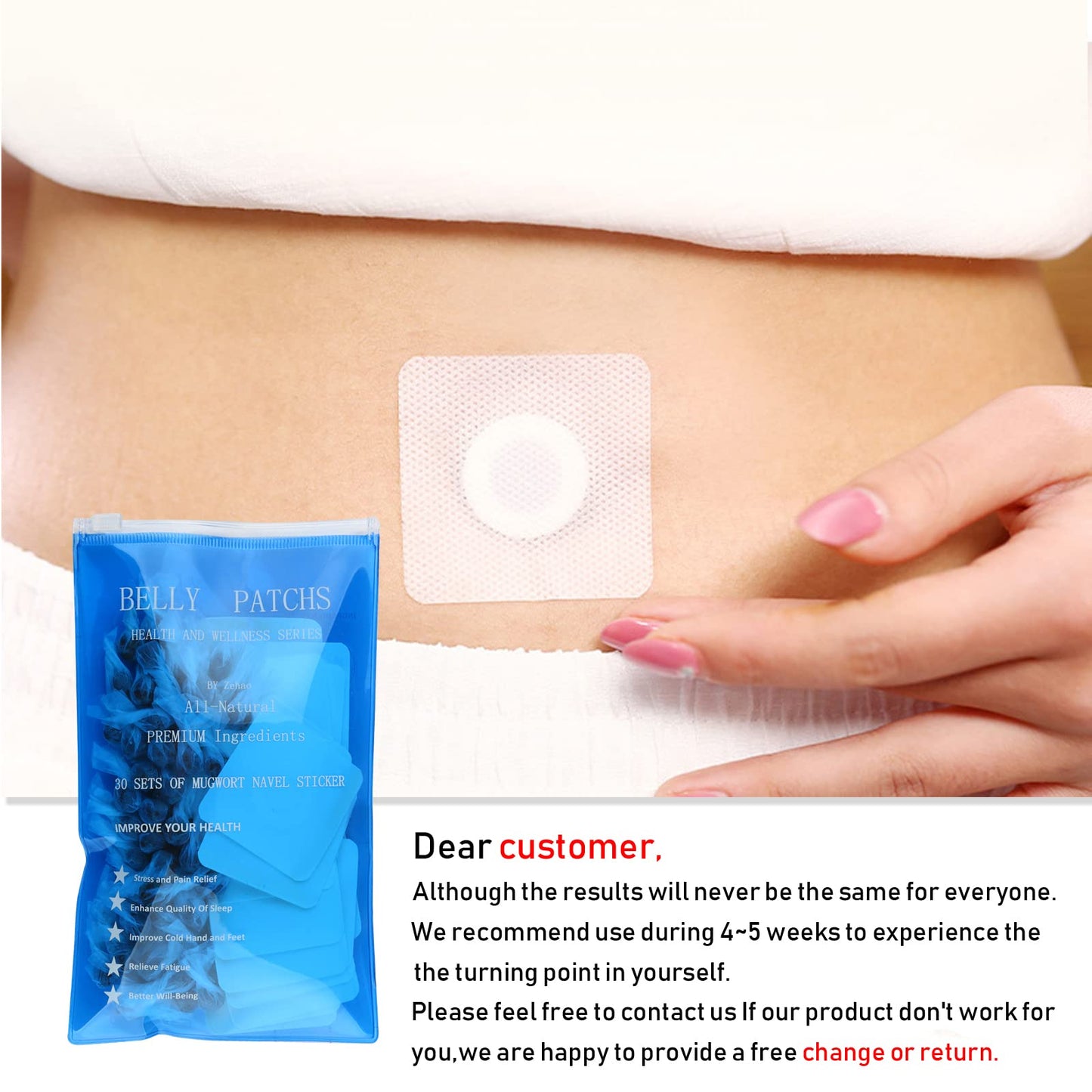 Wormwood Belly Patch,30Pcs Natural Herb Mugwort Essence Pills and 30Pcs Moxibustion Patch