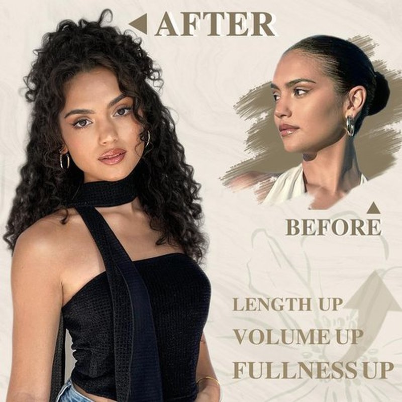 AISI BEAUTY Curly Ponytail Extension, Brown Black Drawstring Ponytail Extension for Black Women Synthetic Curly Wavy 20 Inch Fake Clip in Ponytail Hair Extensions for Daily Use