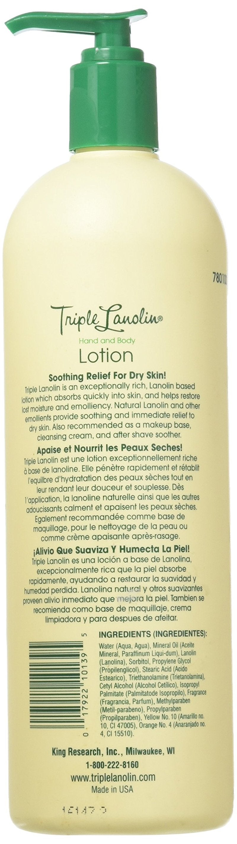 Triple Lanolin Original Formula Hand & Body Lotion (20 oz) – Professional Lanolin Moisturizer for Dry Skin – Deeply Hydrating Hand and Body Lotion – Non-Greasy & Fast-Absorbing