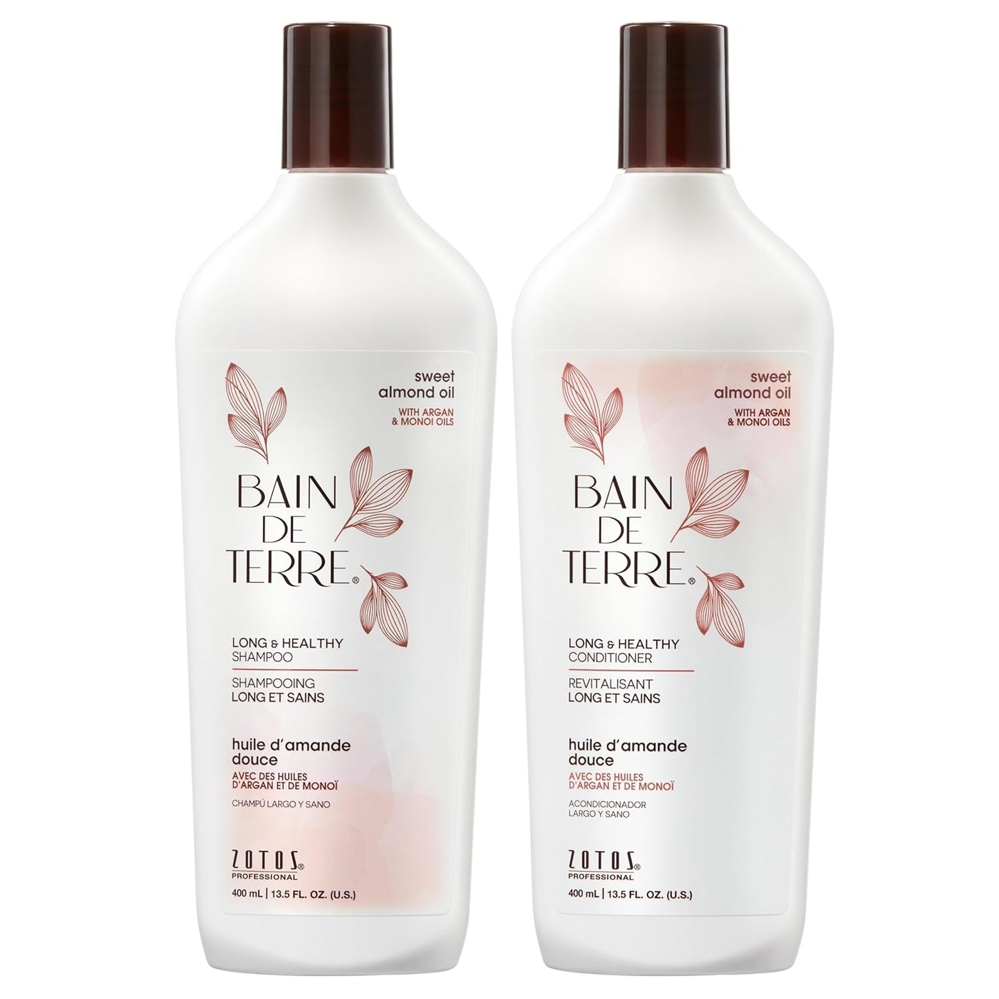 Bain de Terre Sweet Almond Oil Long & Healthy Shampoo, Strength & Protection for Weak, Damaged Hair, with Argan & Monoi Oils, Paraben-Free, Color-Safe, Vegan