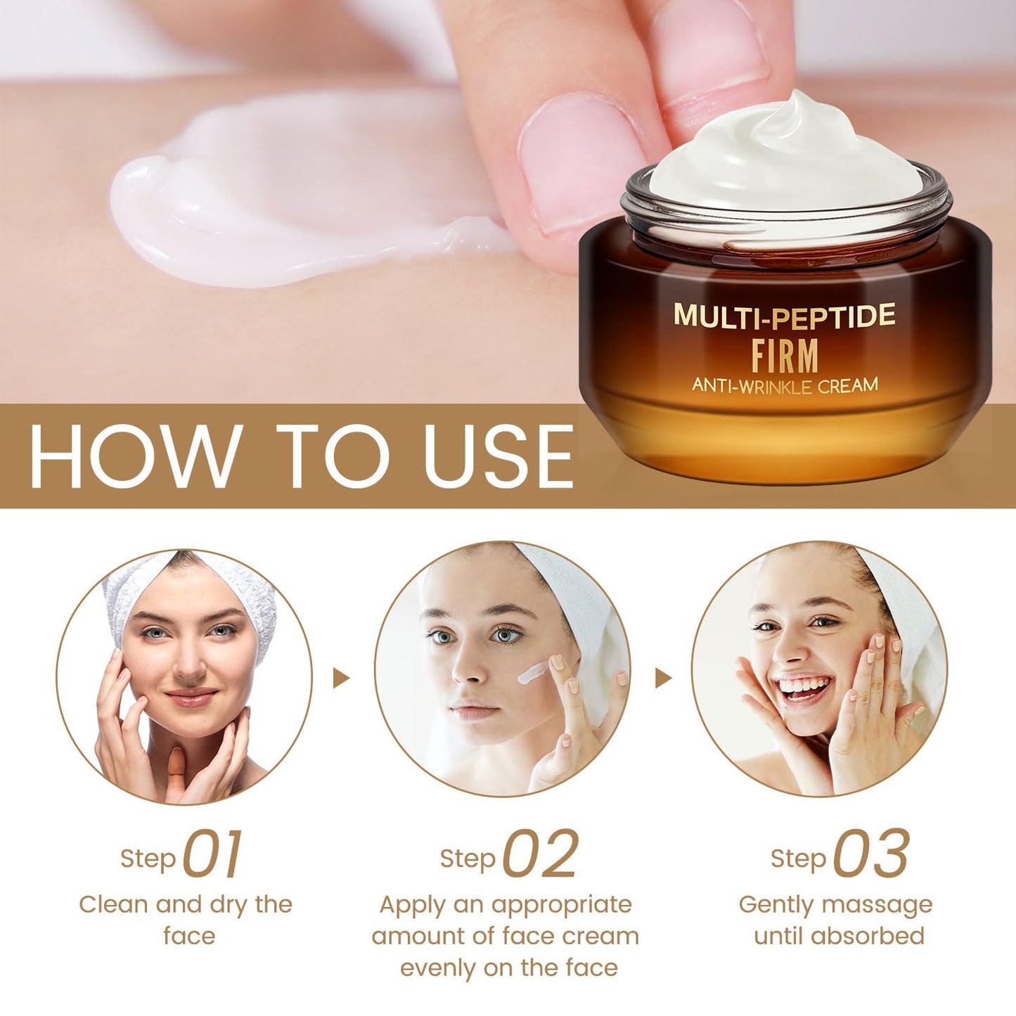 Multiple Peptide Collagen and Retinol Face Cream, Skin Barrier Repair Face Moisturizer with Jojoba Seed Oil, Reduces Wrinkles, Improves Firmness, Improves Skin Texture, Strengthens Barrier, 1.764oz