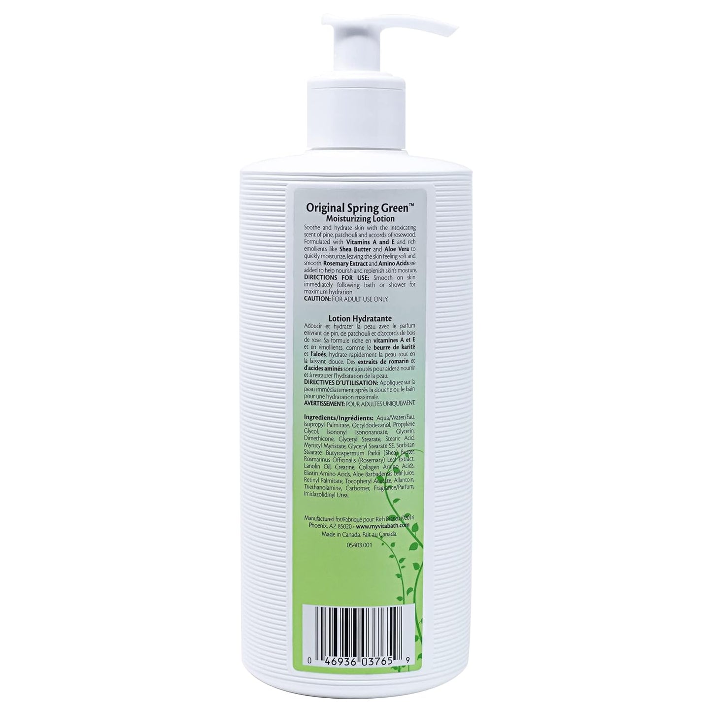 Vitabath Original Spring Green Moisturizing Body Lotion Replenishing Botanicals, Aloe & Shea Butter Deeply Hydrate Dry Skin Revive For Women & Men - Cruelty-Free, Paraben-Free - 20 oz