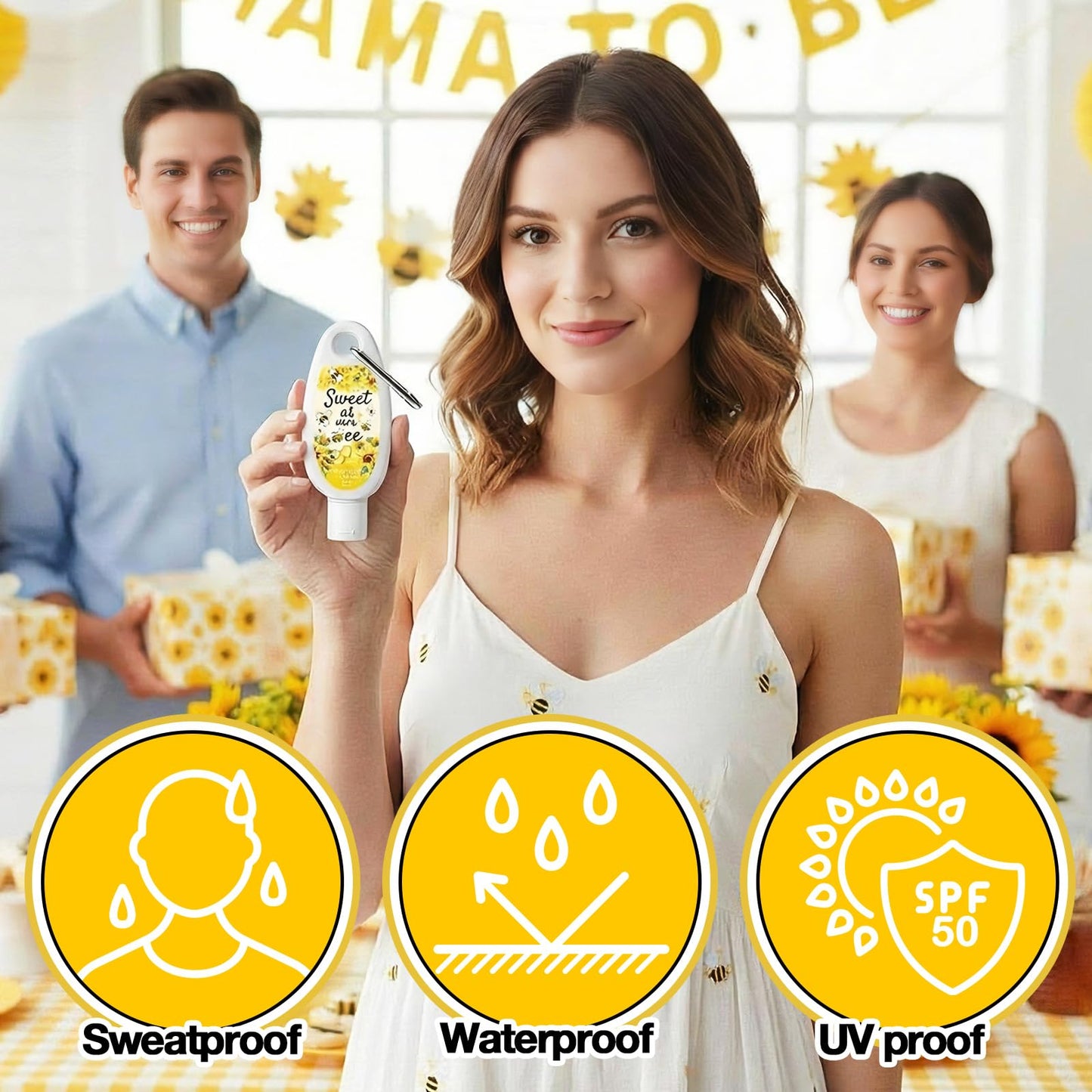 Leelosp 30 Pcs Sweet As Can Bee Baby Shower Sunscreen Favors Spf 30 with Carabiner, 1 Fl oz Travel Size Mini Sunscreen Bulk for Summer Outdoor Baby Shower Guests