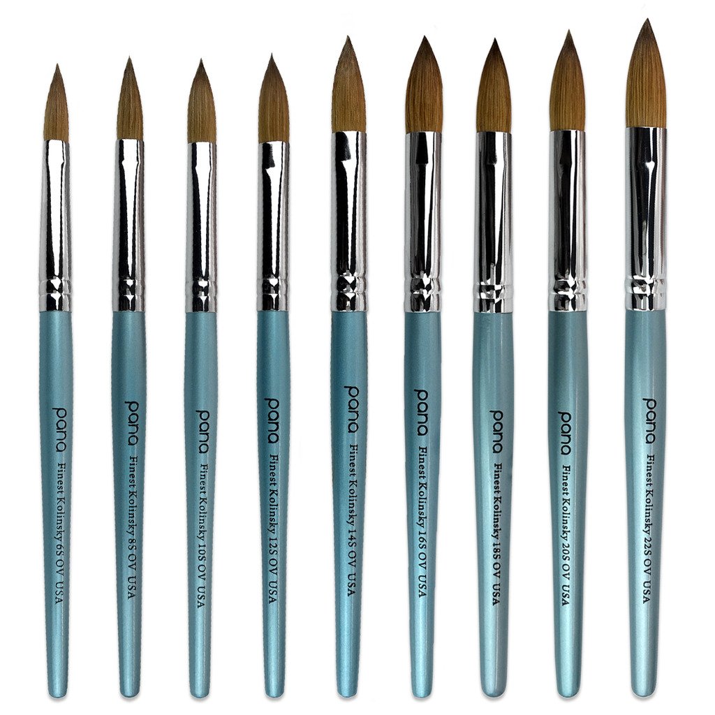 pana USA Acrylic Nail Brush100% Pure Kolinsky Hair New Teal Wood Handle with Silver Ferrule Oval Crimped Shaped Style (Size # 10)