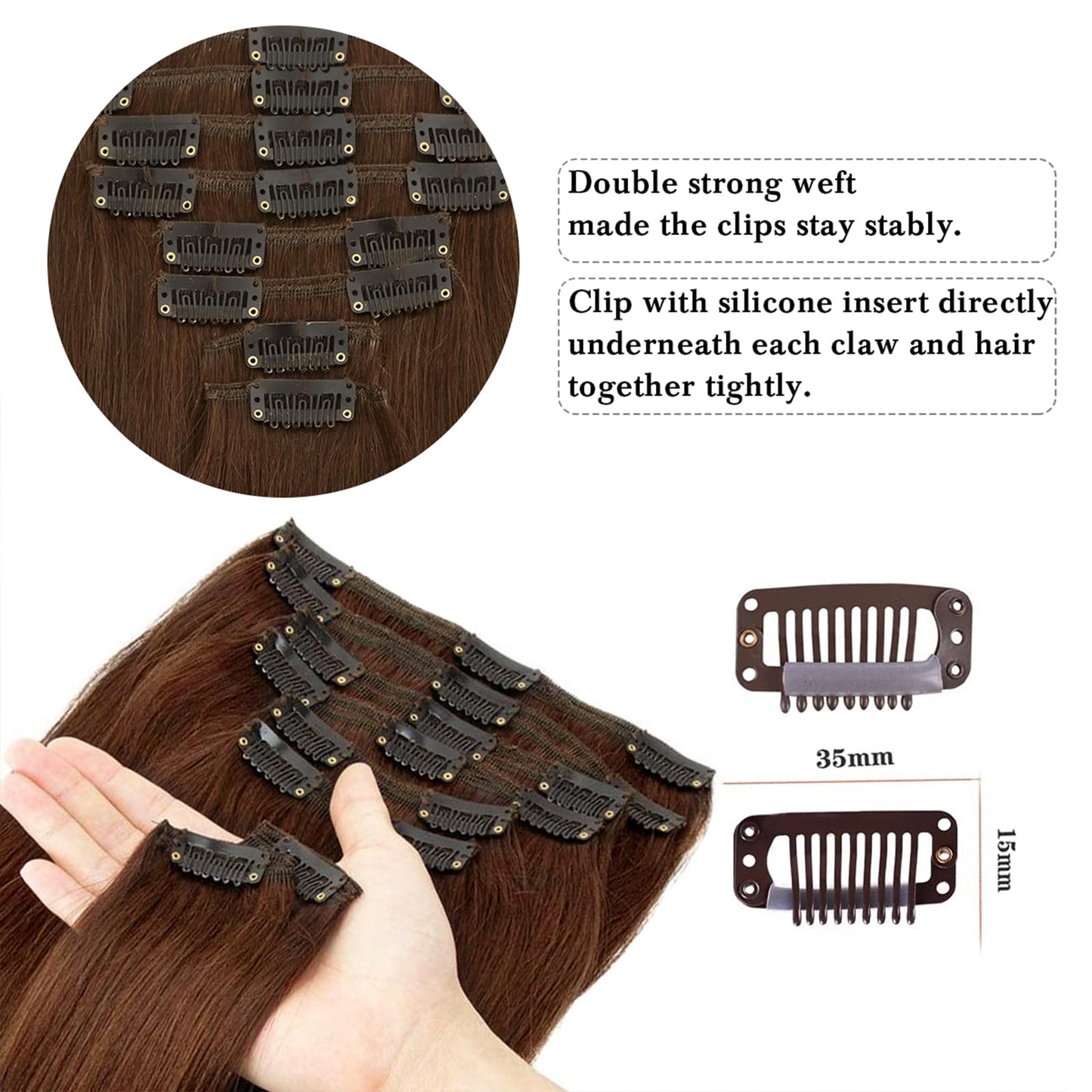 Clip in Hair Extensions Real Human Hair Clip ins Human Hair Extensions for Women Invisible Natural Straight Seamless Clip on Hair Extensions 8pcs Double Weft 90g (#4 Medium Brown, 24 Inch)