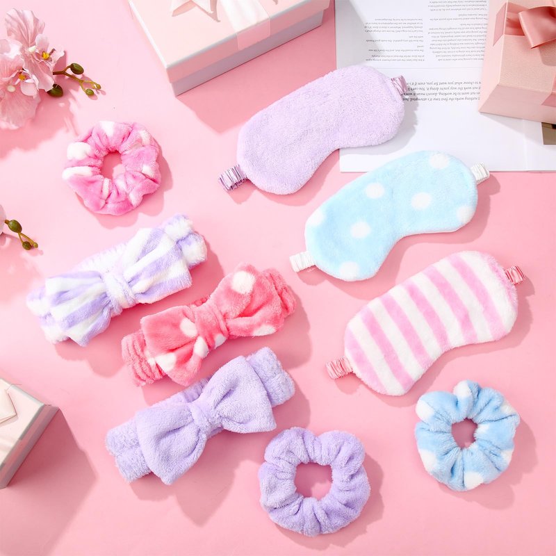 Kajaia 48 Pcs Sleepover Party Supplies for Girls Slumber Party Supplies for Women Spa Headband Favor Mask Scrunchies Bag(Macaron,Sweet)
