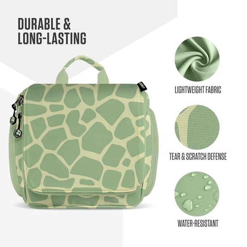 VENTURE 4TH Hanging Travel Toiletry Bag for Women & Men - Travel Organizer with Expandable Compartments & Removable Clear Pouch for Toiletries (Olive Giraffe)