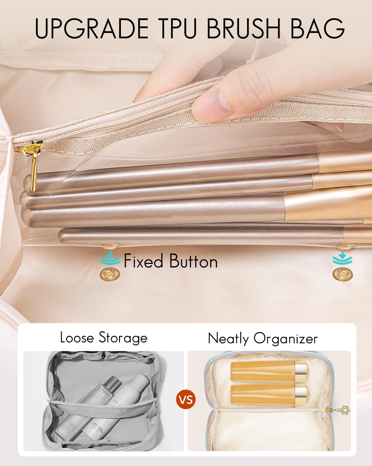 Vlando Makeup Bag,Travel Makeup Bag Waterproof Portable Cosmetic Bag PU Leather Open Flat Make up Organizer for Toiletries,Makeup Brushes Bag Gifts for Teen Girls Women(Baby Blue)