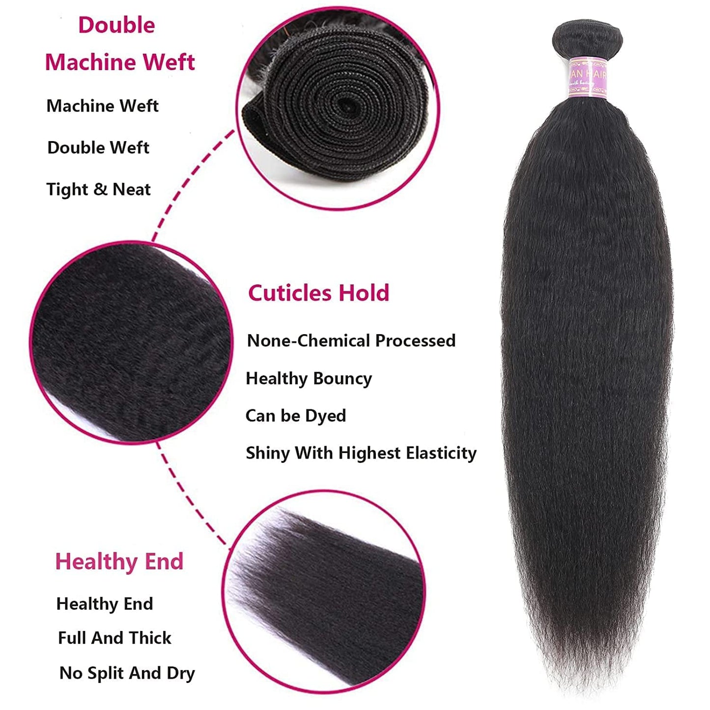 Vligcor Kinky Straight Human Hair Bundles With 4x4 Lace Closure Free Part 14 14 14+12 Inch Natural Black 100% Unprocessed Brazilian Virgin Yaki Straight Hair Extensions (14 14 14+12Closure)