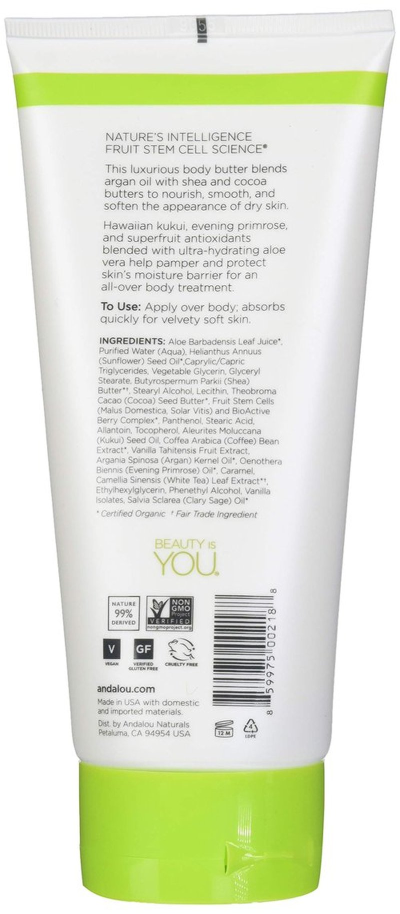 Andalou Naturals Body Butter Nourishing Kukui Cocoa 8 fl oz Pack of 1