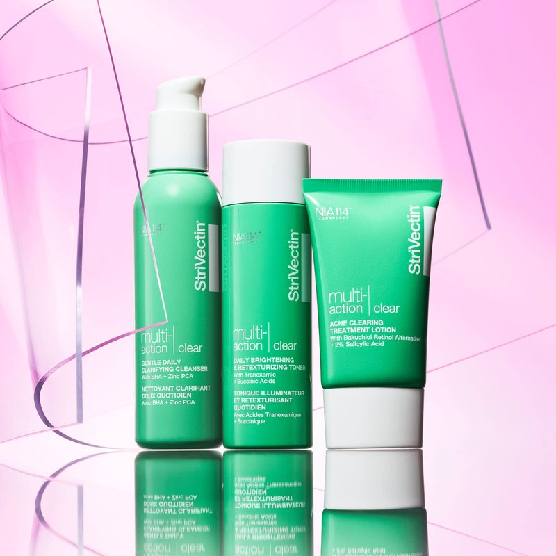 StriVectin Acne Control System Set with Cleanser, Lotion & Toner, Multi Action Clear for Acne and Blemish Prone Skin for Clearer, Smooth and Brighter Skin, Less Breakouts and Pimples - 3 Piece Set