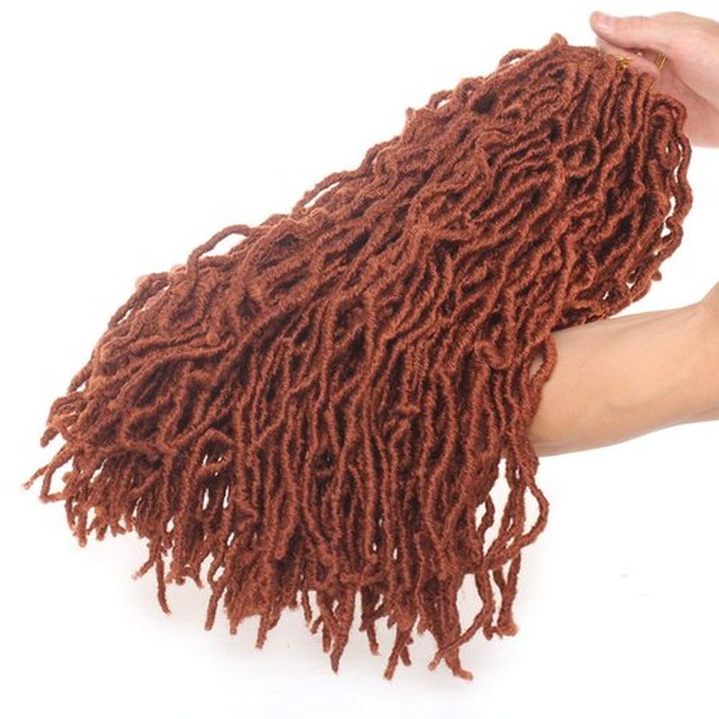 Leeven 18 Inch 350# New Soft Locs Crochet Braids Hair Cooper Red Pre-looped Curly Faux Locs Crochet Braiding Hair 2 Packs Goddess Faux Locs Crochet Hair Extensions for Women