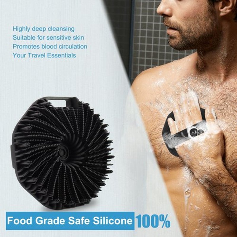 WETANG Silicone Body Scrubber, Body Wash Scrubber, Shower Scrubber for Body, Non-Slip Handle for Easy Cleaning, Travel Friendly (Black)