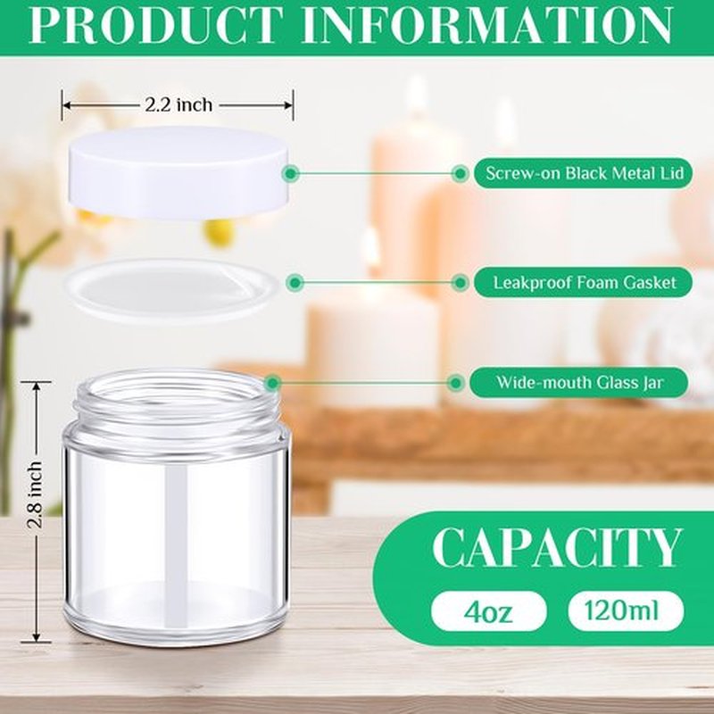 Norme 24 Pcs 4 oz Glass Jars with Lids Leakproof Round Airtight Jars Empty Cosmetic Jars with Inner Liners Lid for Storing Lotions Powder Ointments Candle Making (White,Clear)