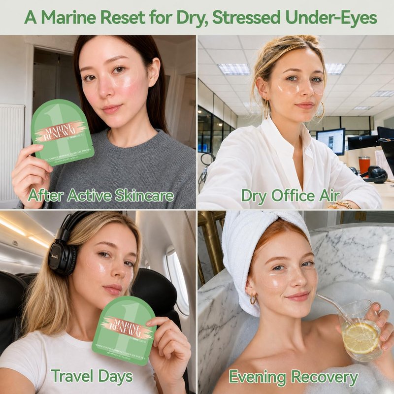 Tintark Marine Renewal 1 Under Eye Patches (28 Pairs), Kelp Ferment, Ectoin & Ceramides Hydrogel Eye Mask for Dry, Stressed Under Eyes & Barrier Support