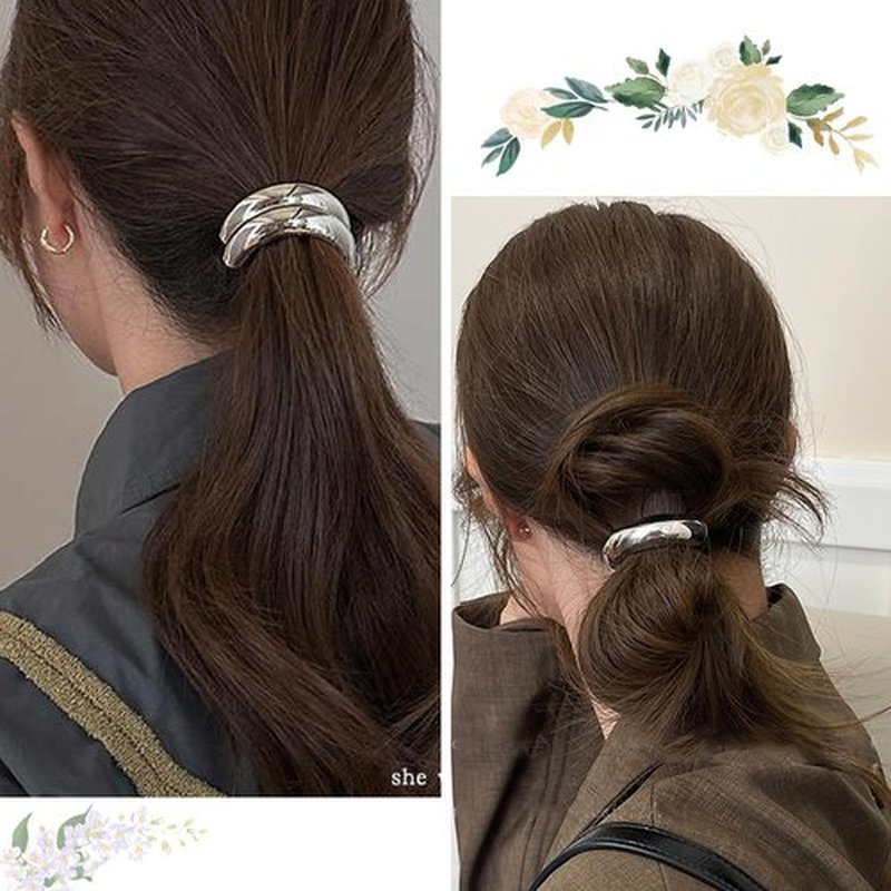 Metal Hair Ties Fashion Hair Accessories Metal Geometric Elastic Hair Ties Strong Hold Hair Claw Clips for Thick Thin Hair Hair Styling Party Gifts 3PCS
