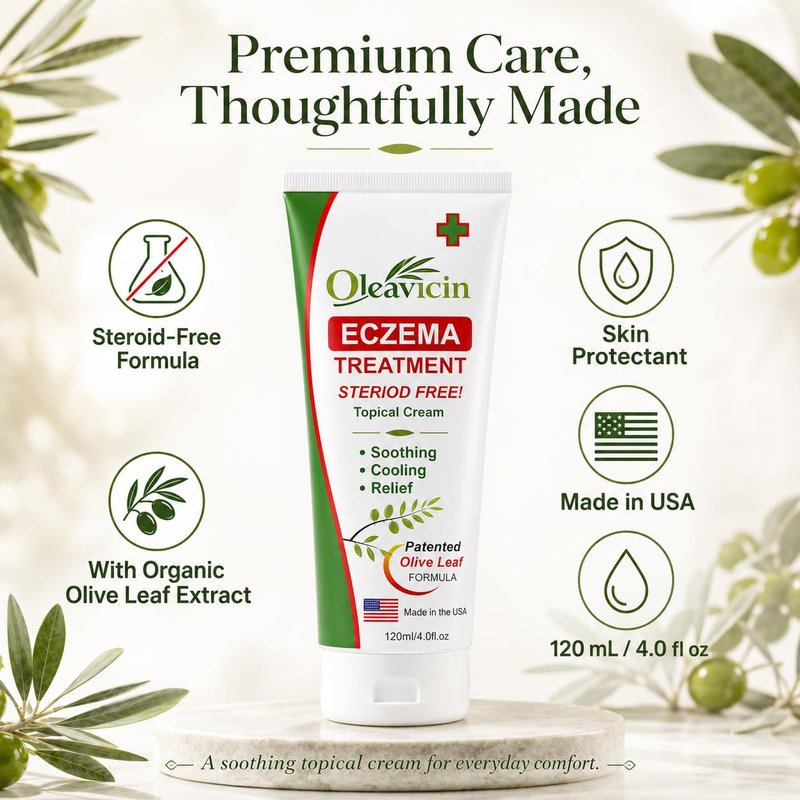 Oleavicin Eczema Treatment Cream (3 Pack) - Anti Itch & Psoriasis Relief for Dry, Itchy, Irritated Skin - Steroid-Free with Organic Olive Leaf Extract - Soothing for Sensitive Skin, Kids & Adults