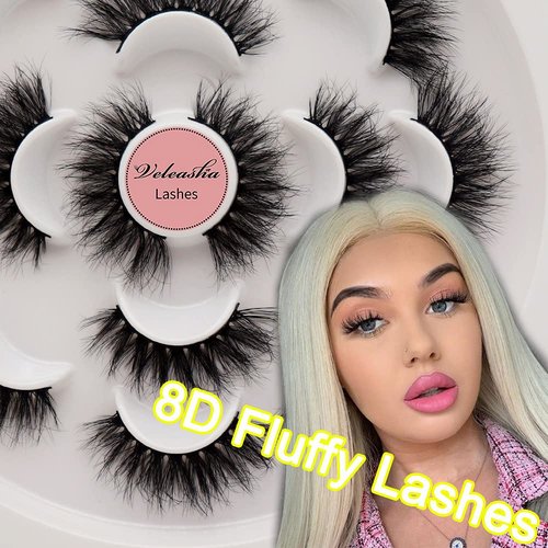 Veleasha Lashes 5D Faux Mink Lashes False Eyelashes Handmade Cat Eye Lashes Wispy Fluffy Fake Lashes Lightweight Eyelashes Luxurious Volume Fake Eyelashes 7 Pairs Pack (804)