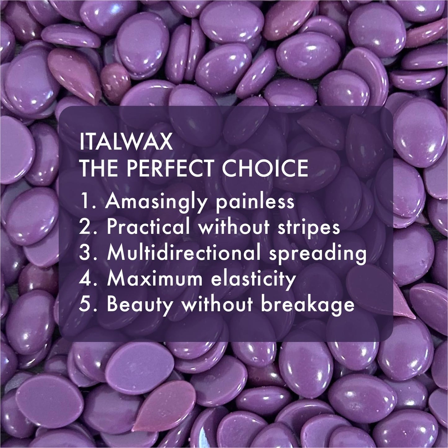 Italwax Plum - 500g / 1.1lb - Hard wax beads for hair removal - Natural formulation ideal for sensitive skins - Fruit aroma - Recommended for Bikini area and Armpits