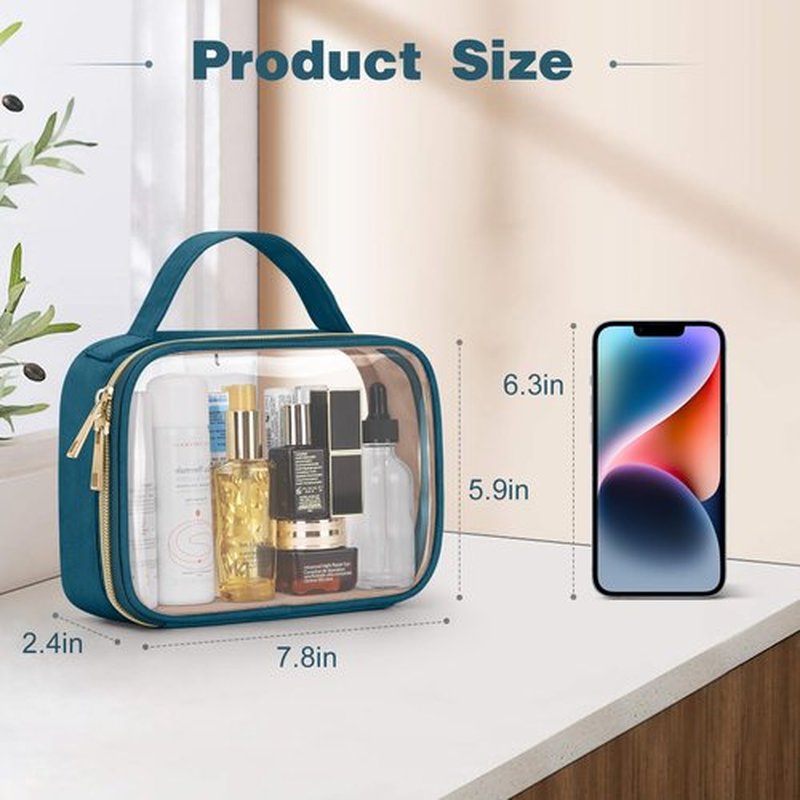 Wedama TSA Approved Toiletry Bag, 3 Pack Clear Makeup Bags with Handles, Quart Size Clear Toiletry Bags, PVC Clear Cosmetic Bags for Women and Men, Carry on Airport Airline (Til Blue, Medium)