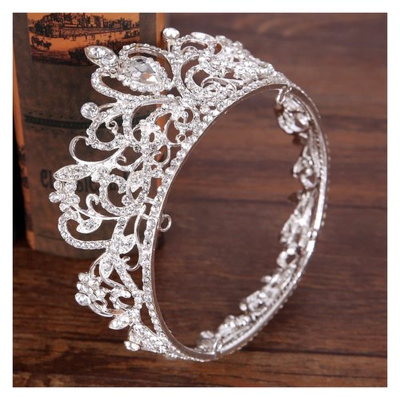 TRUSTTWO Trendy Bridal Wedding Crown Hair Accessories Silver Color Rhinestone Crystal Crown Princess Round Crown Bridal Wedding Crown The New(Silver)