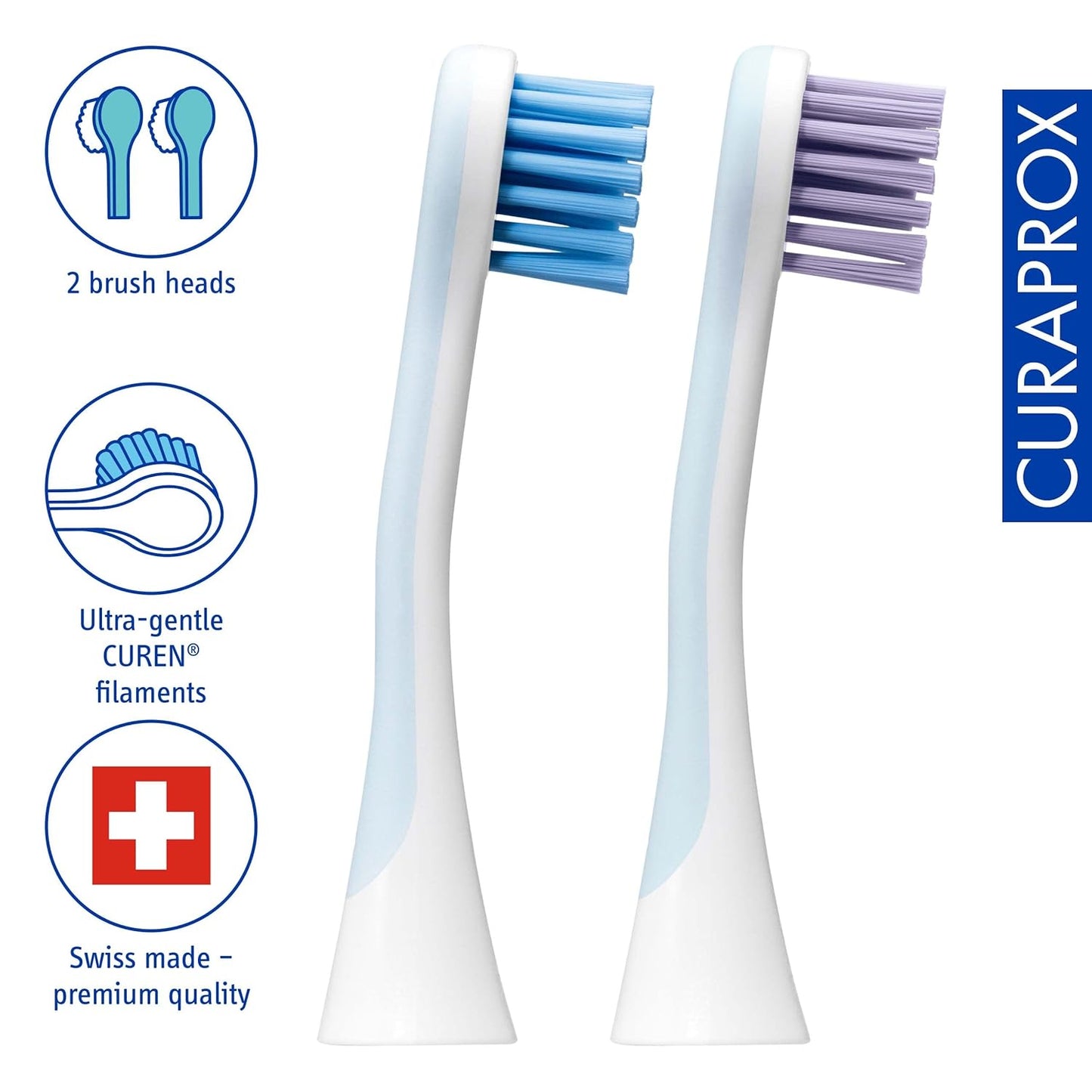 Curaprox Hydrosonic Brush Heads Power Duo – for Healthy Gums, Braces & Implants | Gentle Yet Powerful Sonic Cleaning | 2-Pack | Compatible with All Curaprox Sonic Models | Swiss Made