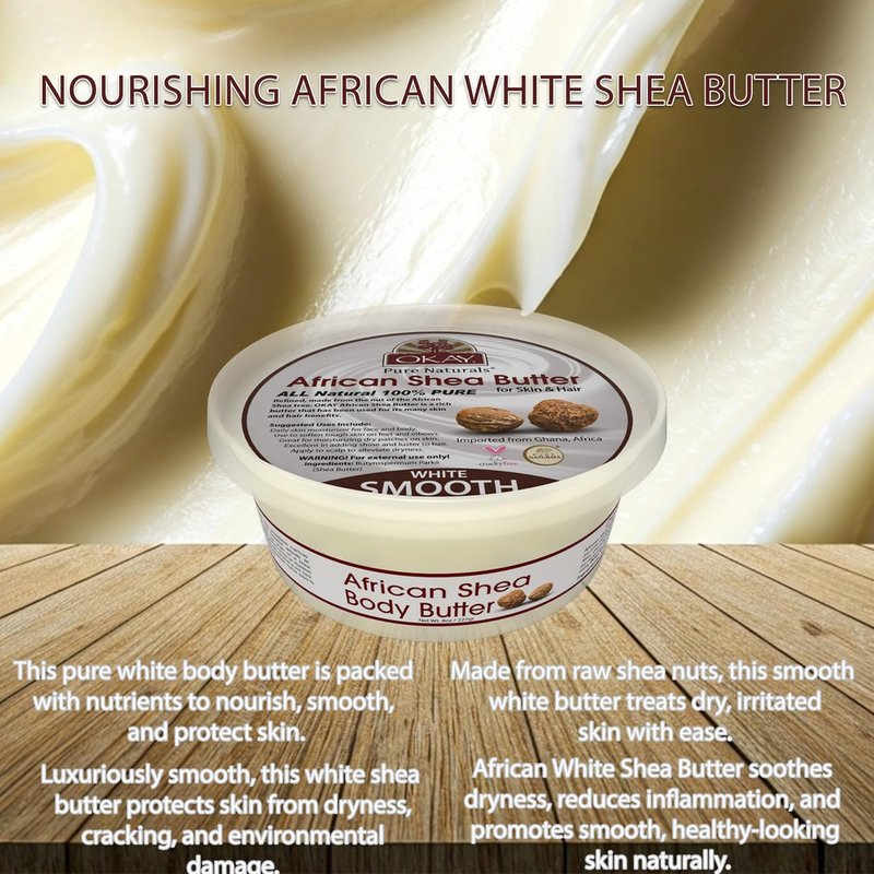 OKAY White Shea Butter for Hair and Skin - Raw African Shea Butter for Women and Men, Daily Moisturizer for Face and Body, Helps with Stretch Marks, Soothes Dryness - 7.5 Oz Jar (Pack of 2)