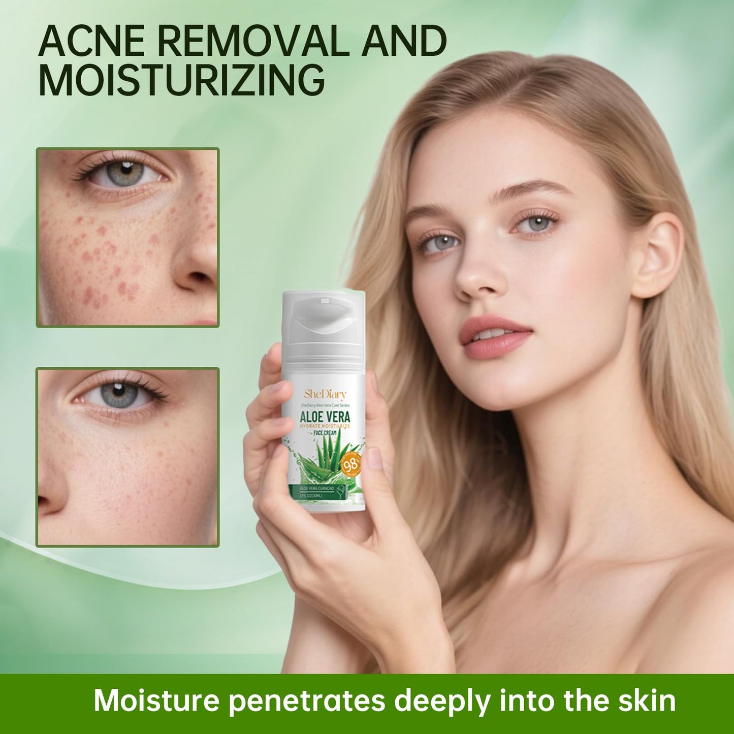 SheDiary Natural Aloe Vera Face Cream for Acne-Prone Skin - Plant-Based Formula to Hydrate, Firm, and Brighten Dull & Aging Skin 30ml