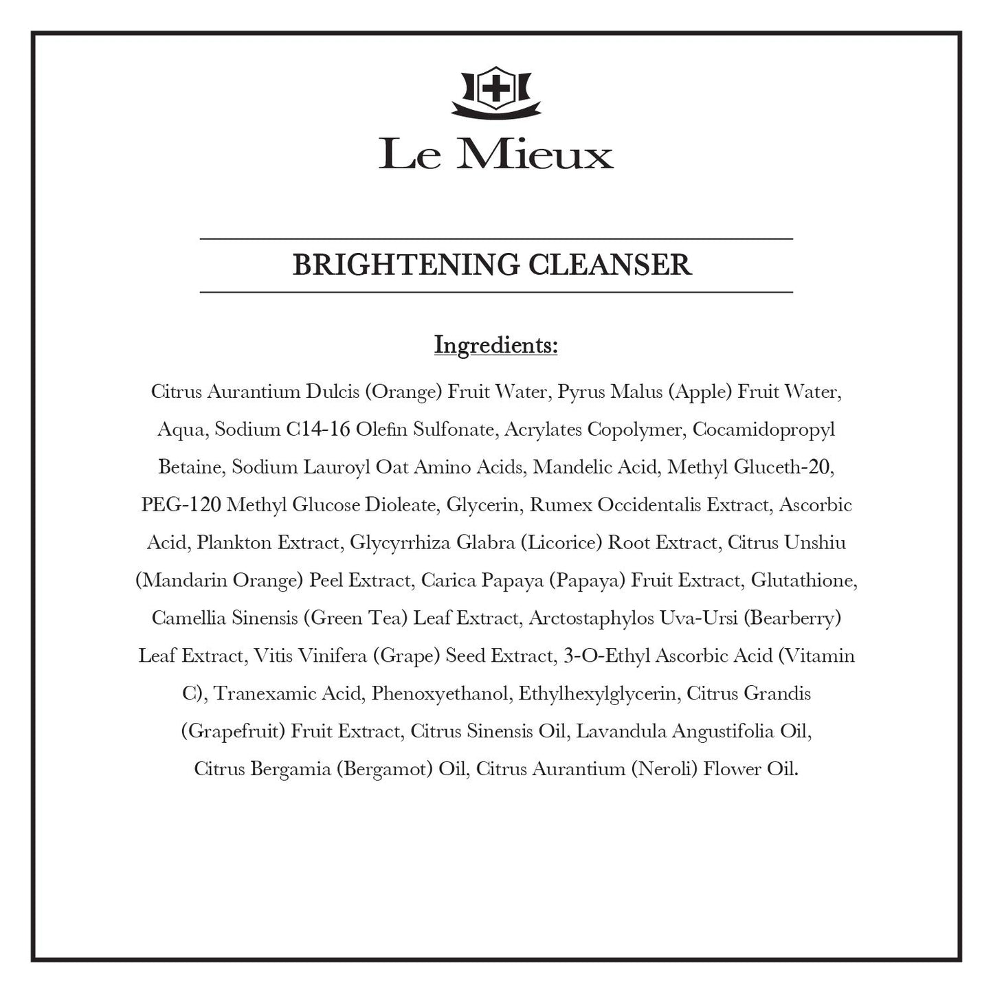 Le Mieux Brightening Cleanser - Face Wash with Vitamin C, Mandelic Acid & Antioxidant Glutathione for Soft Glowing Skin, No Parabens or Sulfates (6 oz / 180 ml)