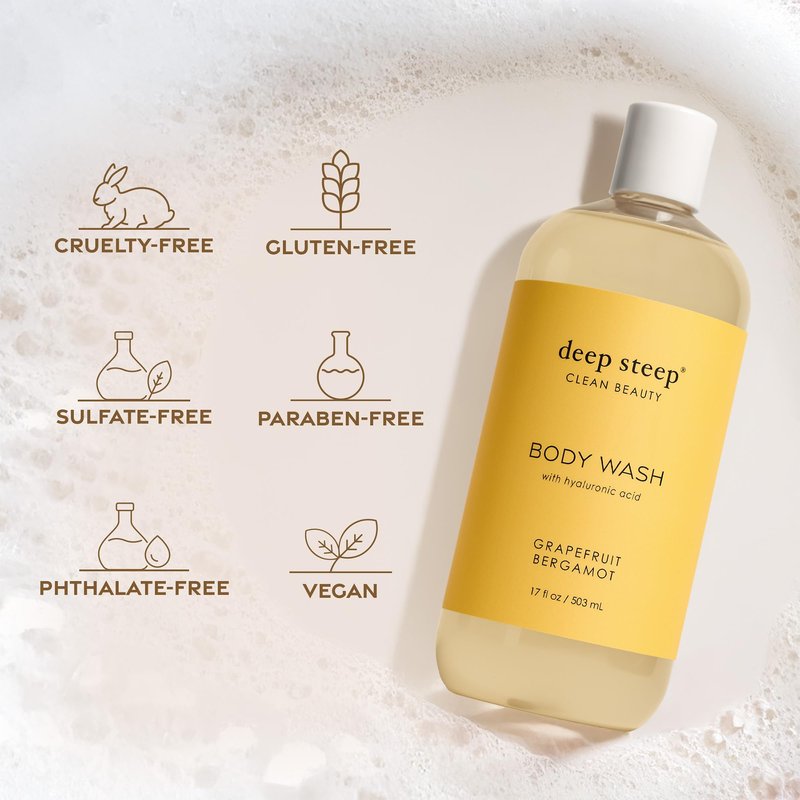 Deep Steep Fig Apricot Body Wash, Hydrating Shower Gel with Hyaluronic Acid & Shea Butter for Sensitive Skin, Bodywash for Women & Men, 17 Fl Oz, 1-Pack