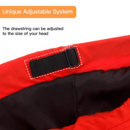 Silk Satin Lined Bonnet Sleep Cap - Adjustable Stay on All Night Hair Wrap Cover Slouchy Beanie for Curly Hair Protection for Women and Men - Red