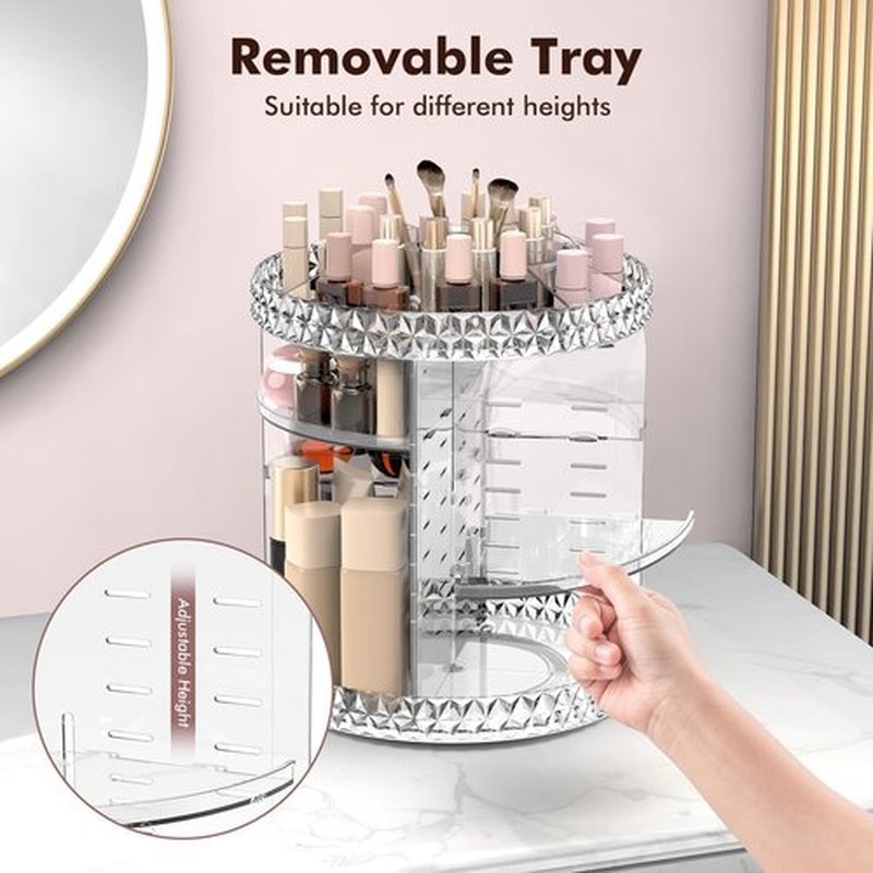 Rosoenvi Rotating Makeup Organizer, 360° Spinning Skincare Organizers, Adjustable Layer Cosmetic Storage Lazy Susan Makeup Organizers for Dresser Bathroom, Large, Clear