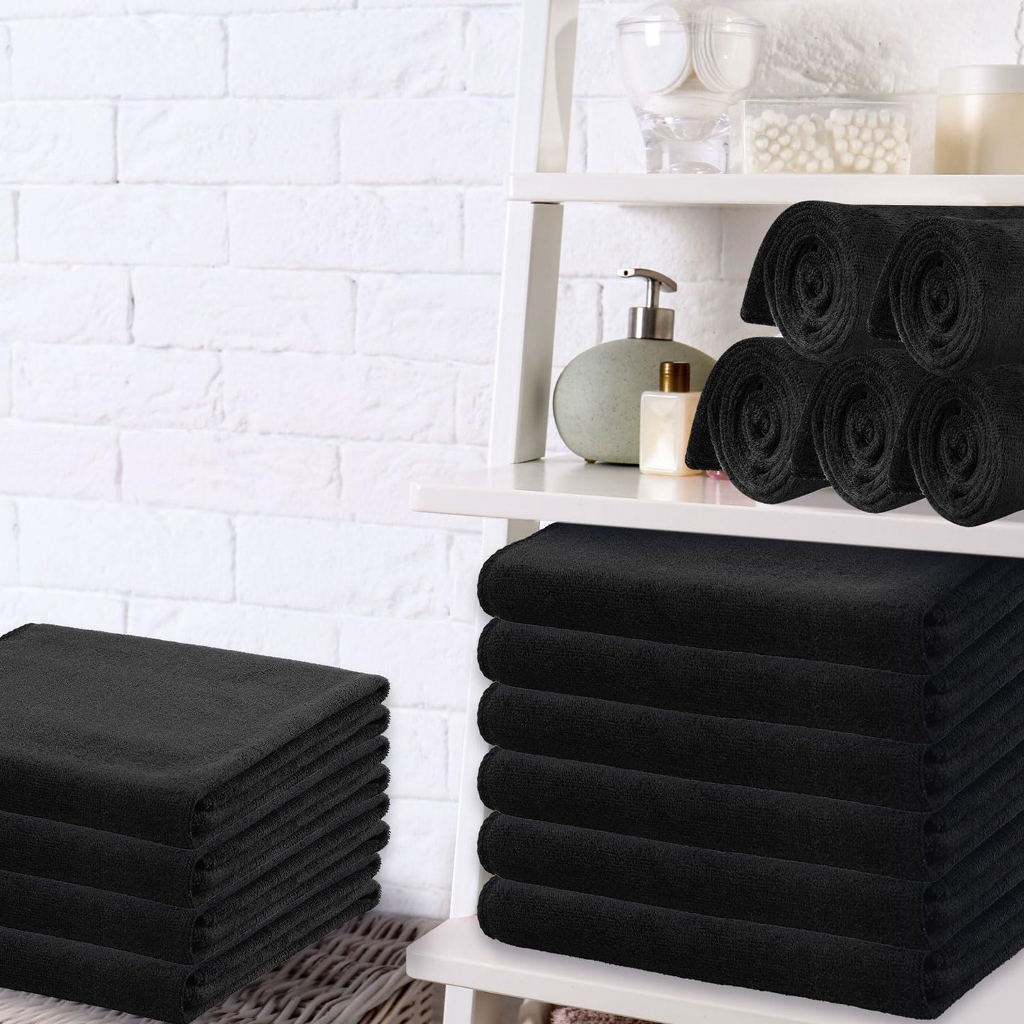 Newwiee 100 Pieces Large Black Microfiber Salon Towels Bulk 16 x 27 Inch Absorbent Hair Drying Towels Bleach Proof Hand Towels Salon Towels Set for Gym Bath Spa Shaving Shampoo Home