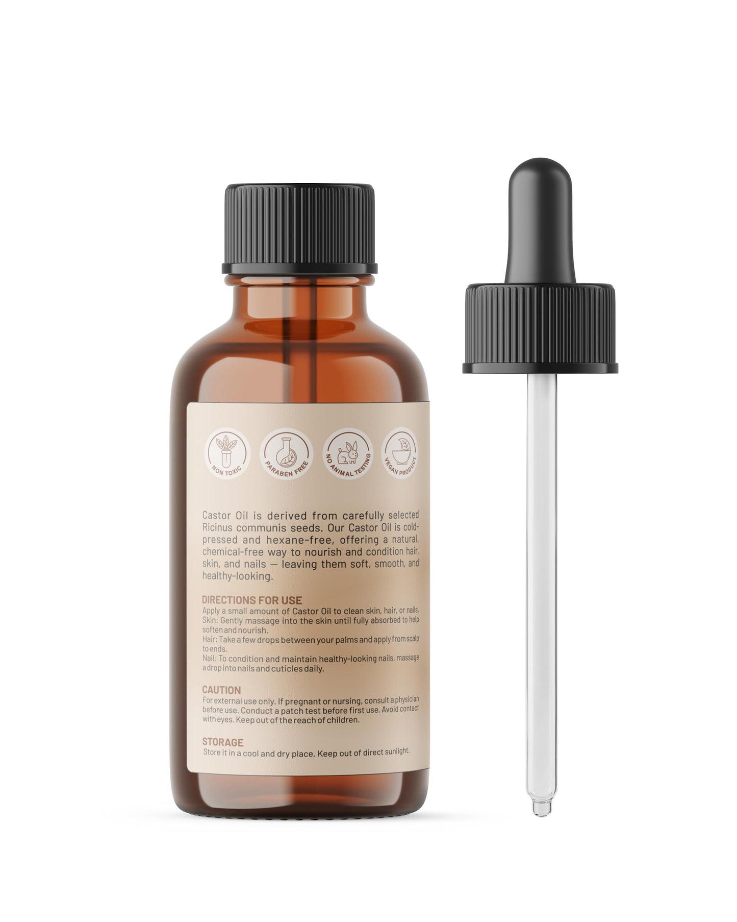 Plantovika Castor Oil for Hair, Eyelashes & Eyebrows – 100% Pure Cold-Pressed Castor Oil with Vitamin E, Moisturizing Oil for Hair, Scalp, Lashes & Skin (4 Fl Oz)