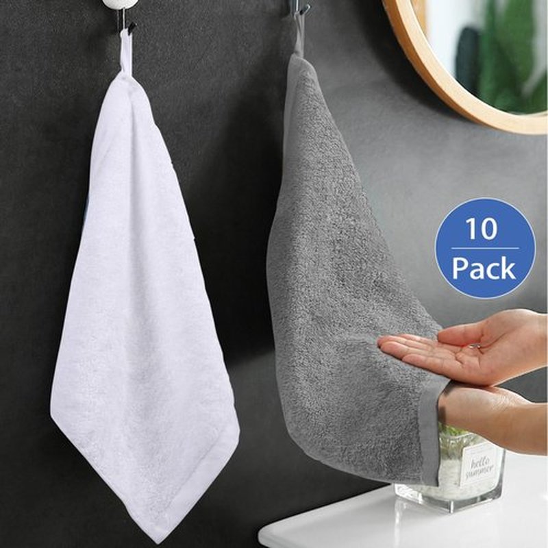 Yoofoss Luxury Washcloths Towel Set 10 Pack Baby Wash Cloth for Bathroom-Hotel-Spa-Kitchen Multi-Purpose Fingertip Towels & Face Cloths - White+Grey