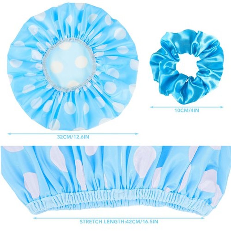 2 Sets Large Shower Caps for Women, Waterproof Shower Cap Double Layers Bath Caps Stocking Stuffers for Women Long Thick Hair (Blue/Yellow)